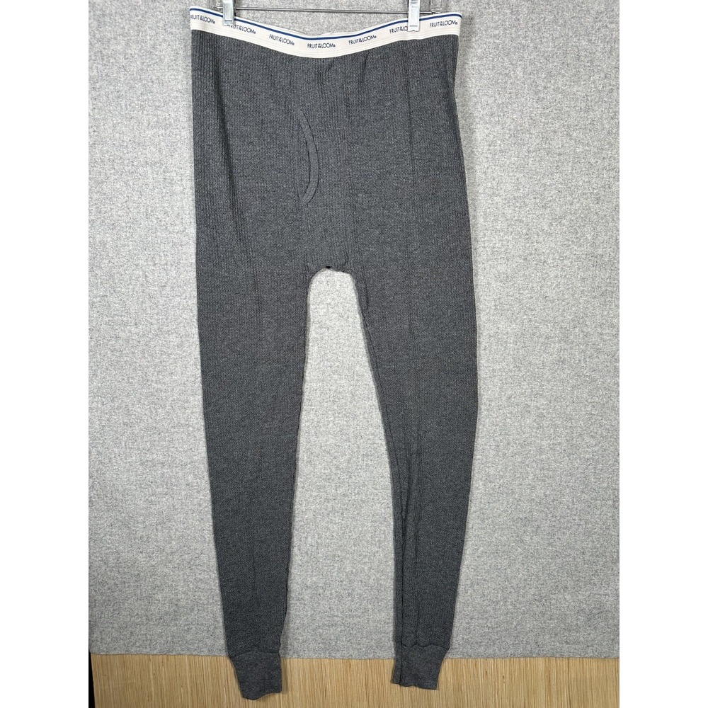 Fruit of the Loom Thermal Bottom Pants XL Gray Mens Cotton Blend Pull On